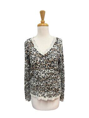 Minnie Rose Leopard Print Mesh Sweater Size L Large